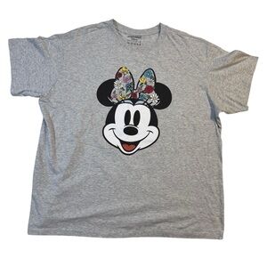 Disney Minnie Mouse Embroidered Floral Bow Heather Grey T-Shirt XXL